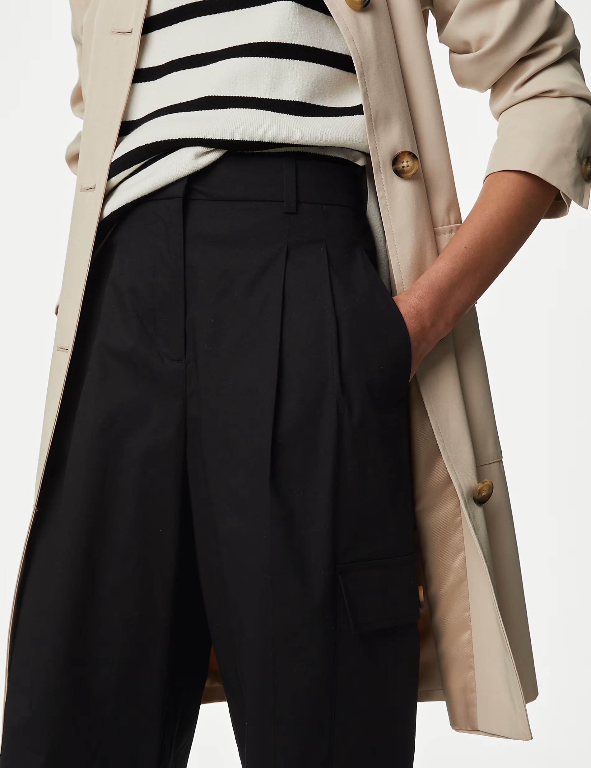 Cotton Rich Cargo High Waisted Trousers