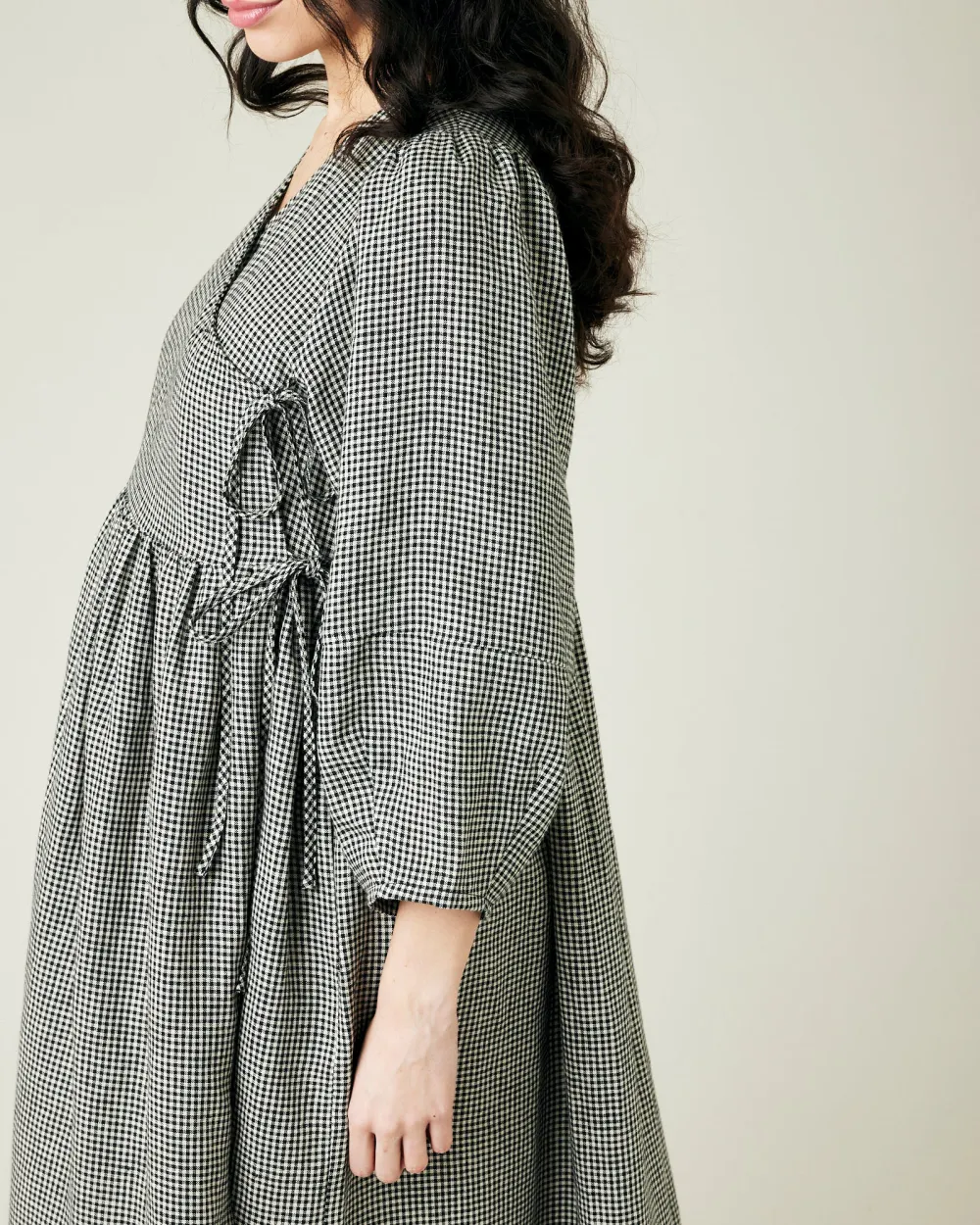 BLACK & STONE MICRO GINGHAM LINEN DRESS