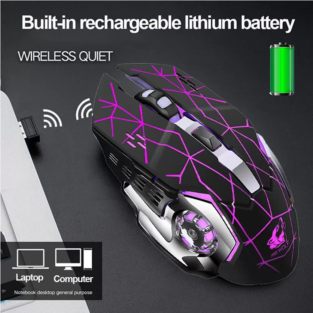 Rechargeable X8 Wireless Silent LED Backlit USB Optical Ergonomic Gaming Mouse Computer Table Ergonomic Silent For PC Laptop