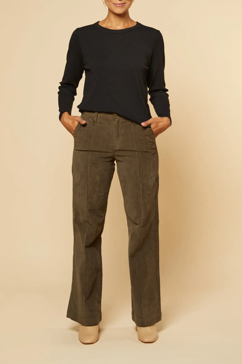 Adrift Wide Leg Brushed Cotton Pant in Olive