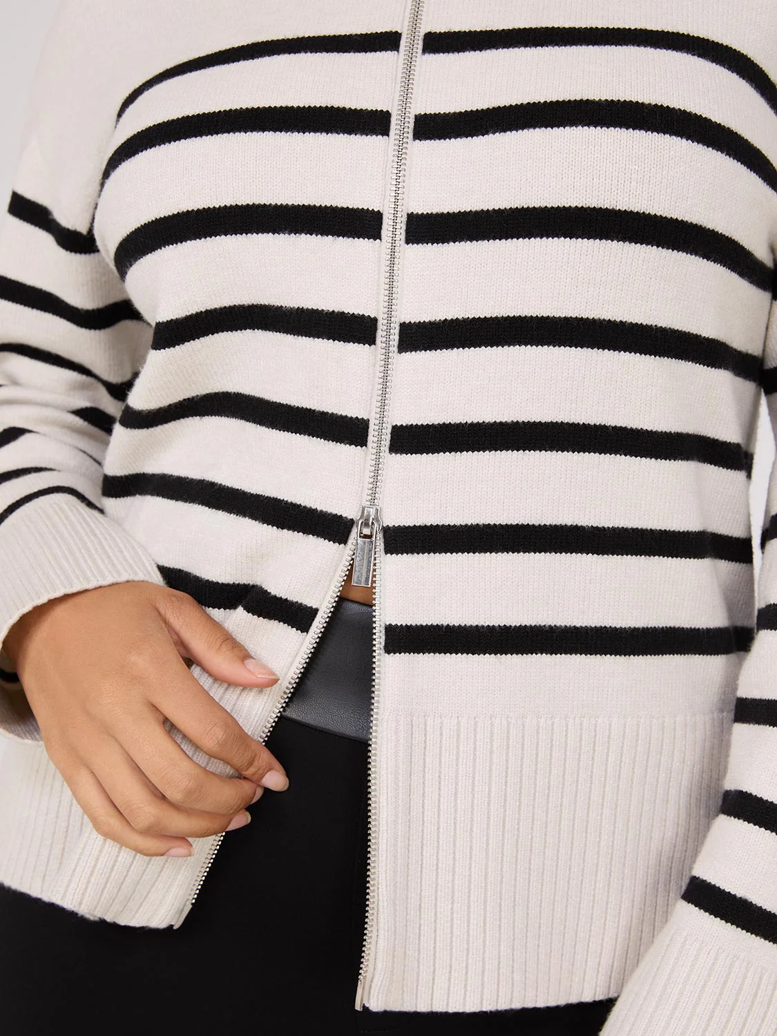 Striped Zip-Front Sweater