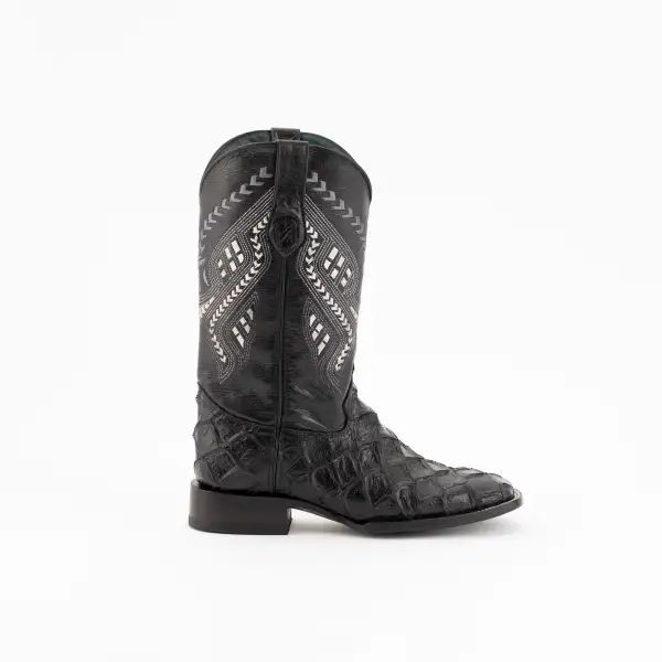 Men's  Bronco Pirarucu Print Boots Handcrafted Black