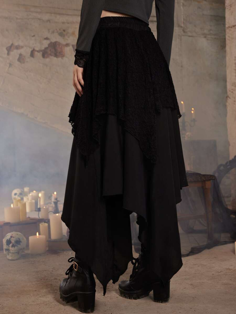 Goth Contrast Lace Asymmetrical Skirt