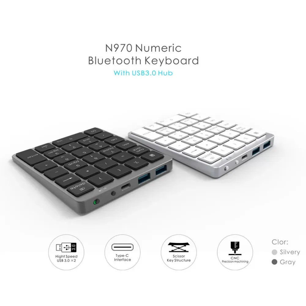 N970 Blueth Keyboard Aluminum 28-Key USB Charging Ultra-Thin Blutooth Desktop Office Entertainment Laptop Pc Accessories