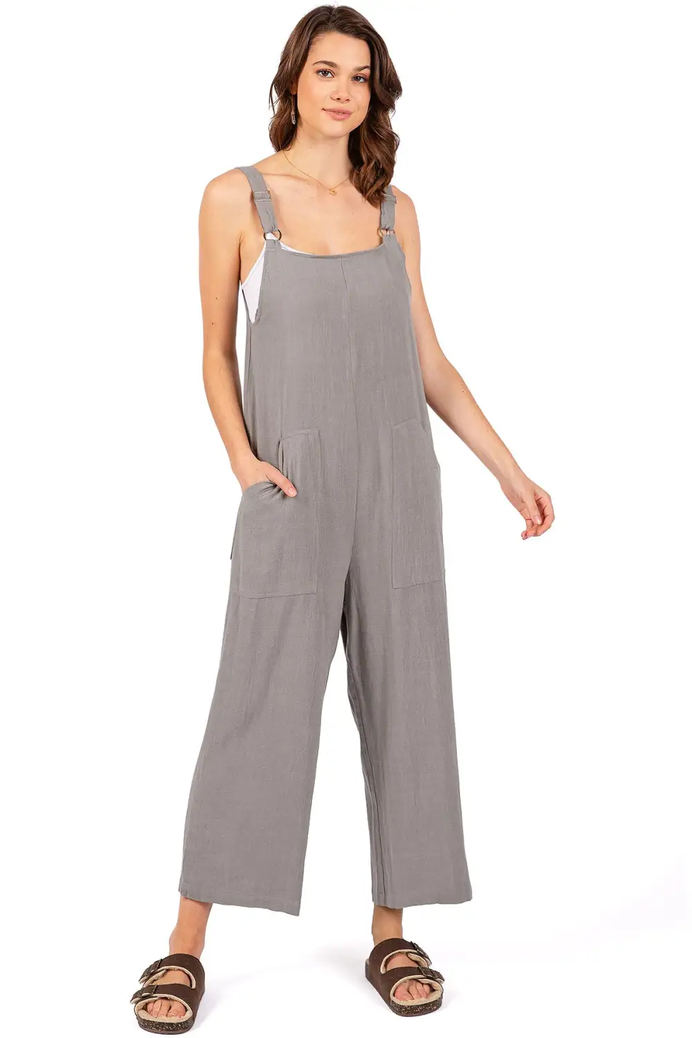 Lana Roux Crop Wide-Leg Linen Jumpsuit