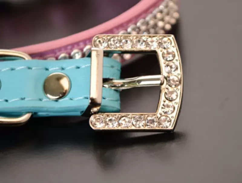 3 Rows Bling Rhinestone Small Pet Dog PU Leather Buckle Cute Cat Crystal Collar