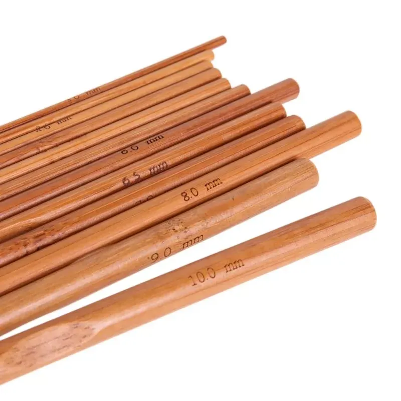 12 Size Bamboo Handle Crochet Hook Knit Yarn Craft Knitting Needle Set