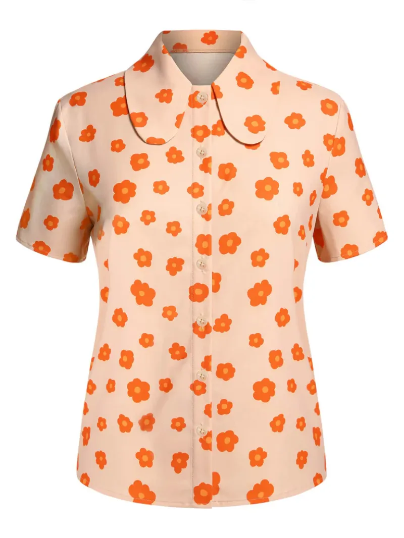 ORANGE 1960S FLORAL SHORT SLEEVES SHIRT