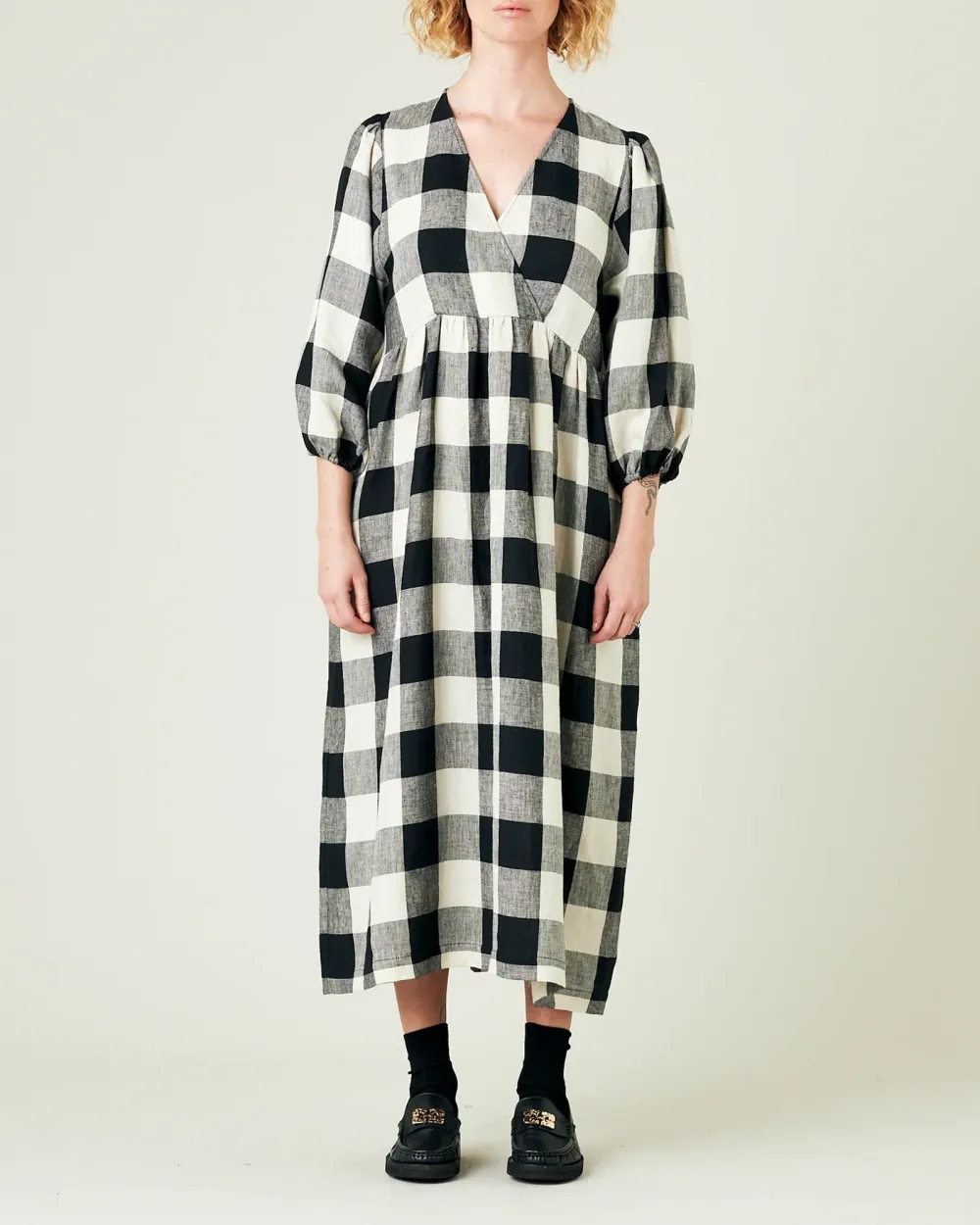 ABBIE STONE & BLACK MEGA CHECK LINEN DRESS