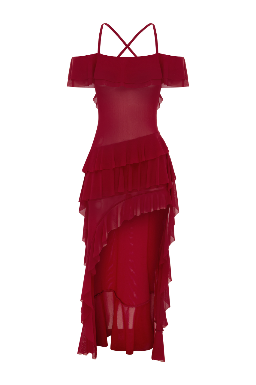 Red suspender unique design maxi dress