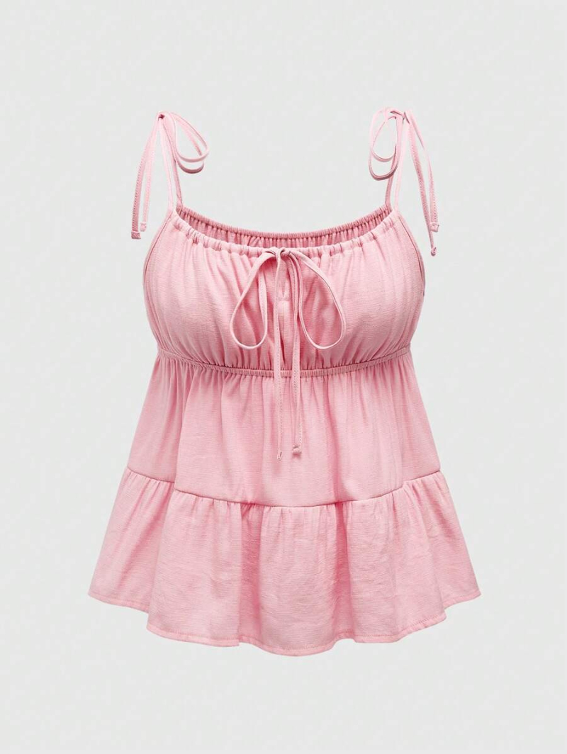 Kawaii Ruched Bust Ruffle Hem Cami Top