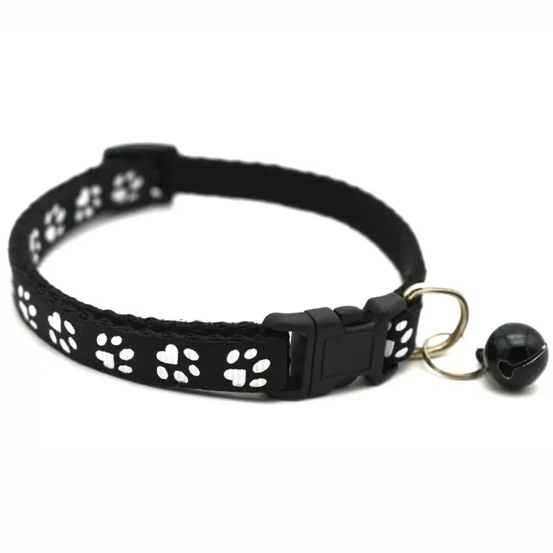 Pet Cat Collar Cute Paw Print Cat Bell Collar Adjustable Nylon Ribbon Collar for Cats Small Dogs Puppy Neck Strap