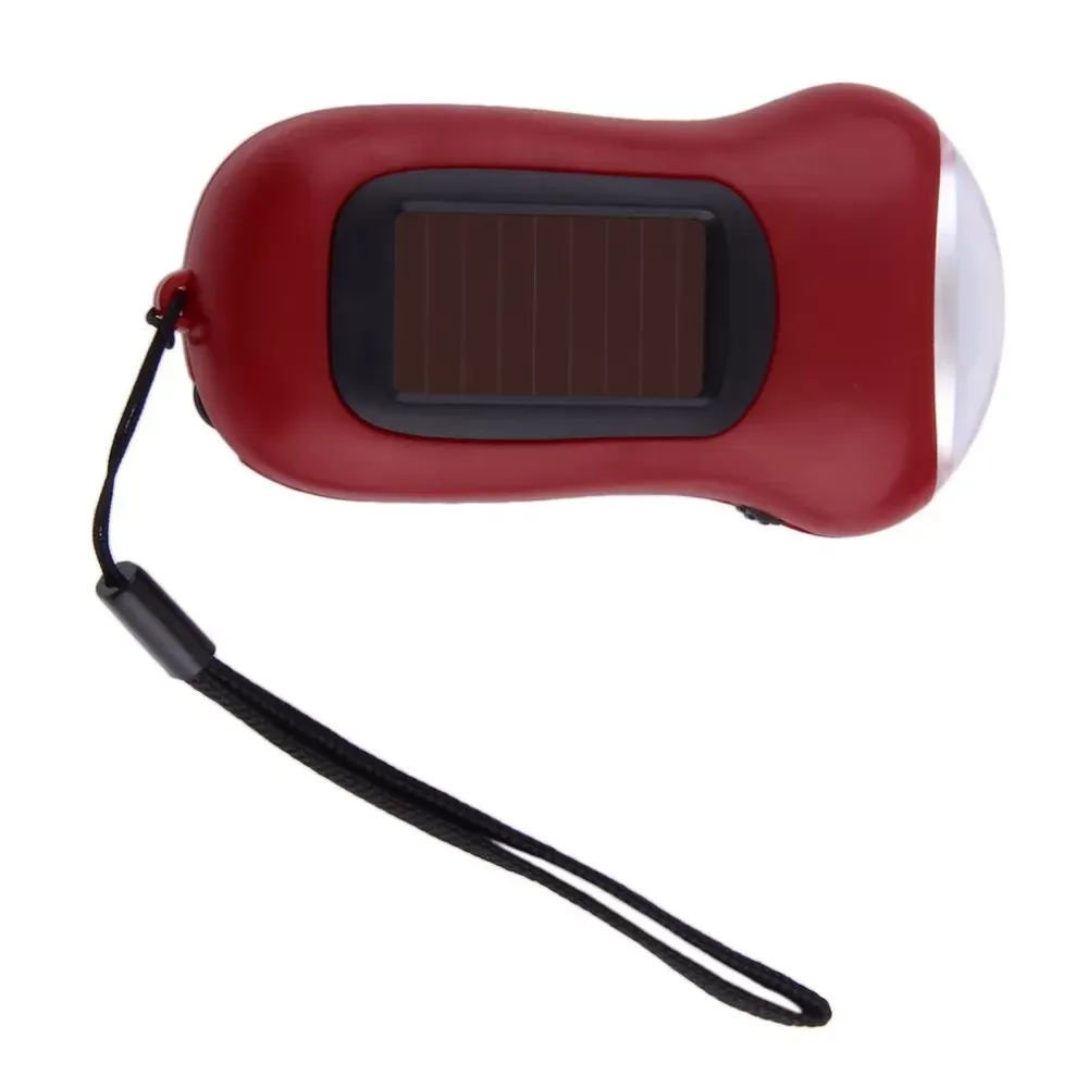 Mini Portable Hand Crank Dynamo 3 LED Solar Powered Flashlight Camping Torch