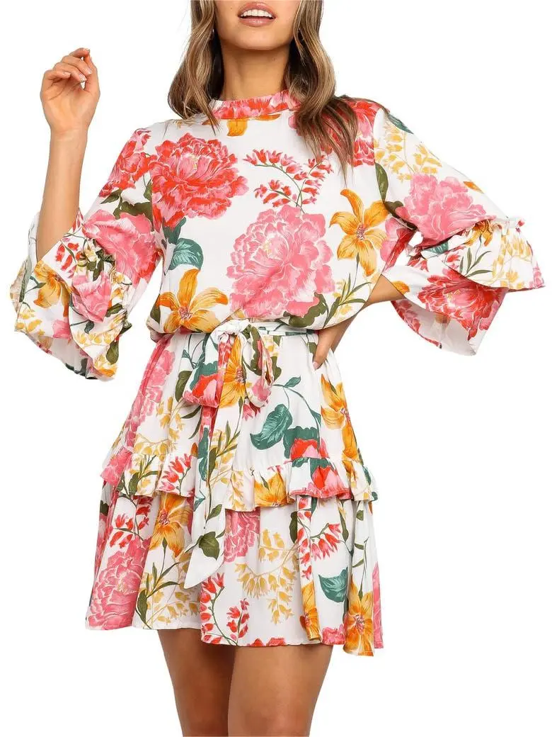 Women's Long Sleeve Floral Pattern Dress