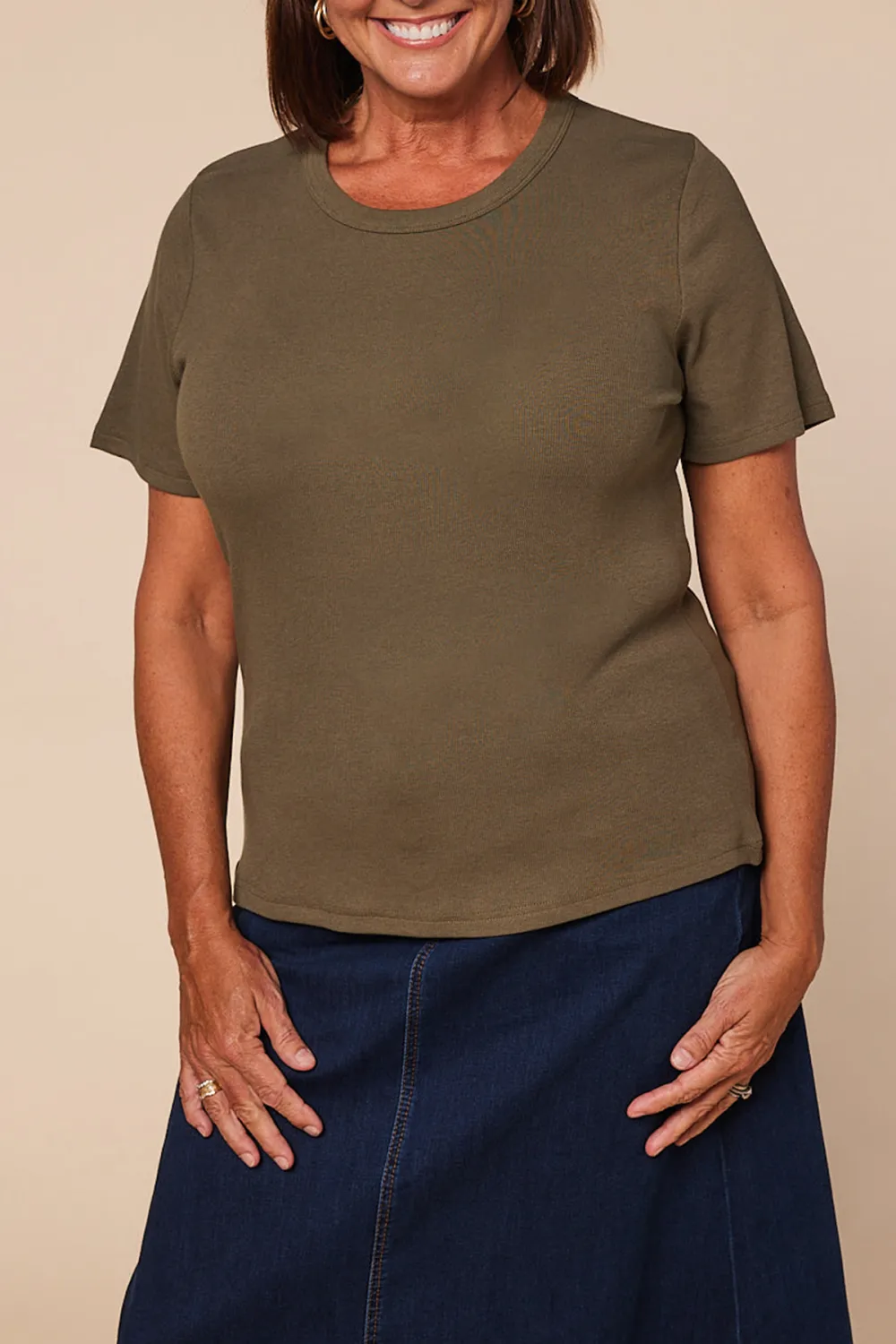 Adrift Ribbed Tee In Khaki