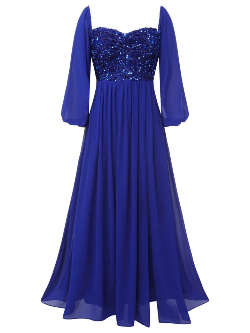 ROYAL BLUE 1920S SEQUINED SWEETHEART NECK MAXI DRESS