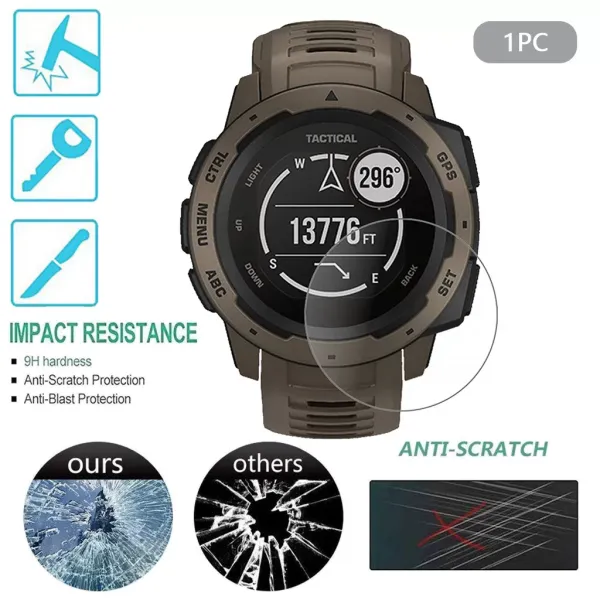 1PC Clear Ultra Film Tempered Glass SmartWatch band Explosion-Proof Protective Screen Protector for Grmin Instinct-Tactical