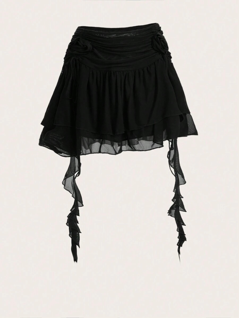 Fairycore Asymmetrical Hem Mesh Skirt