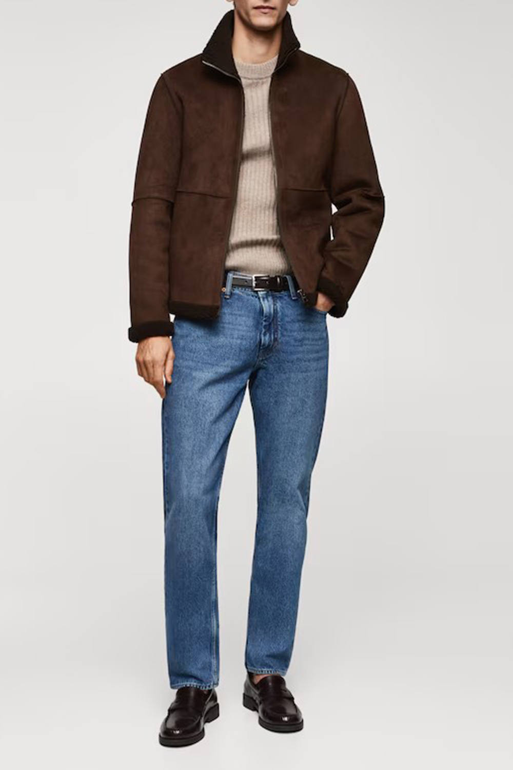 Shearling-lined leather-effect jacket