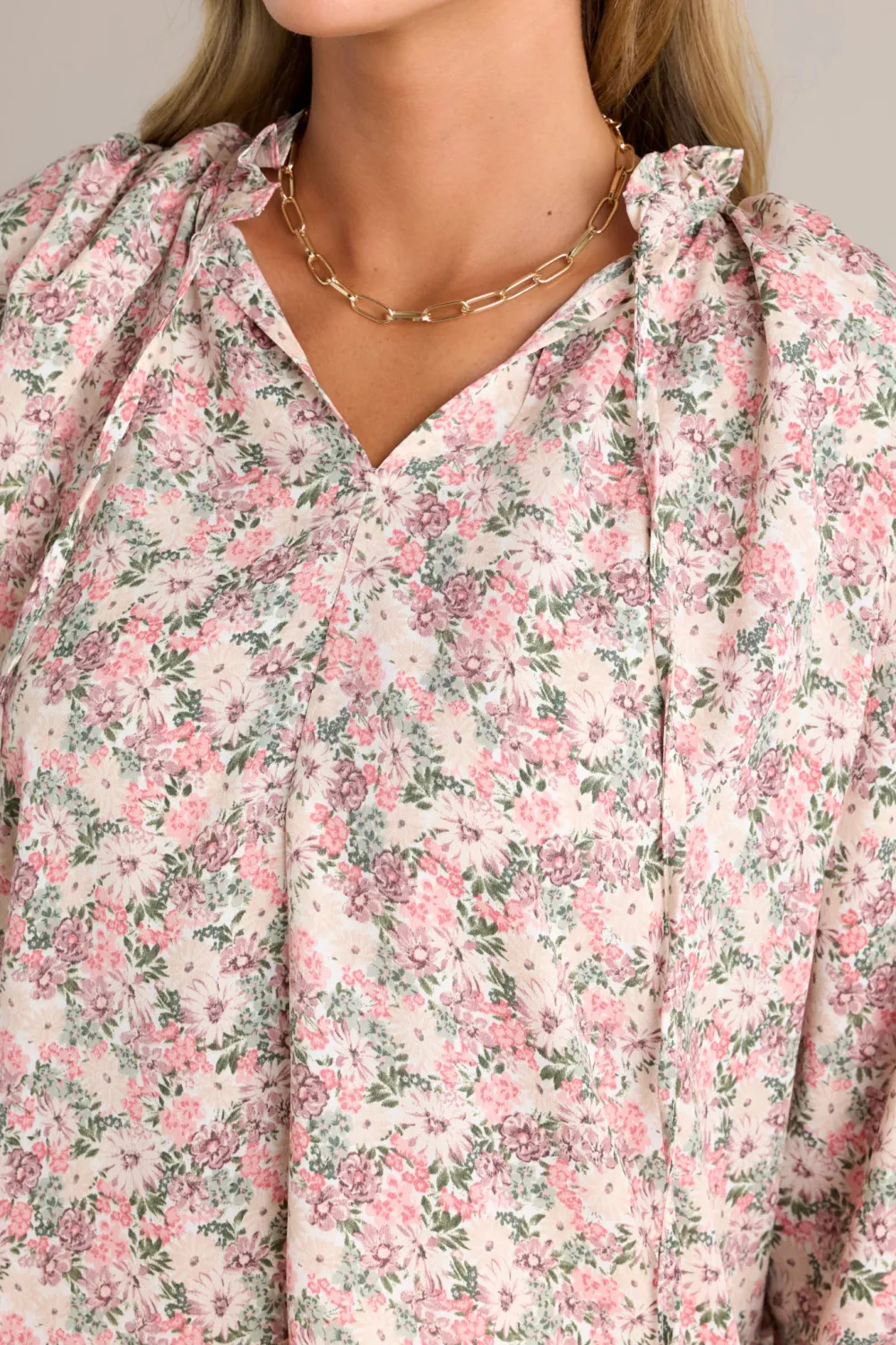 PERFECT HARMONY PINK FLORAL BISHOP SLEEVE TOP