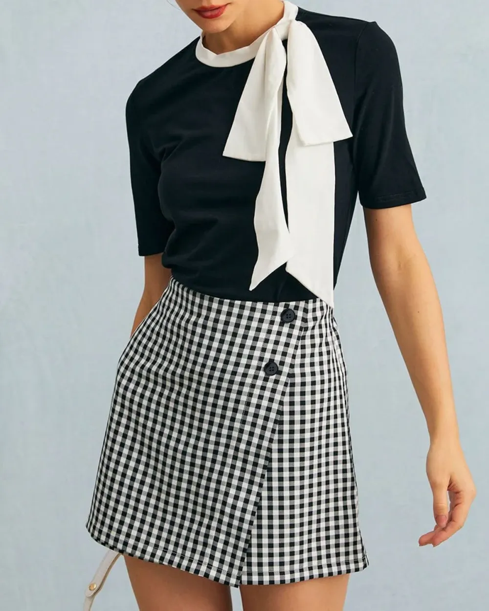 Unique design black and white plaid skirt