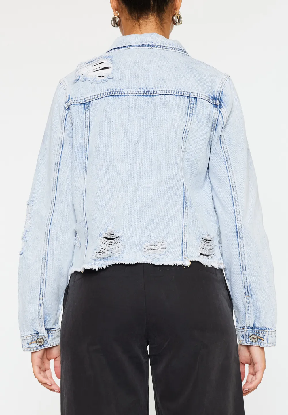 KanCan™ Light Fray Hem Cropped Denim Jacket