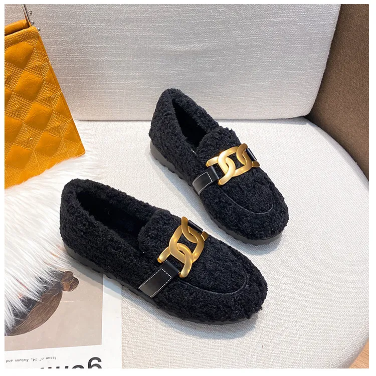 Furry Outer Wearing Flats Loafers Elk Decor Backless  Wild Fluffy Flat Mules Warm