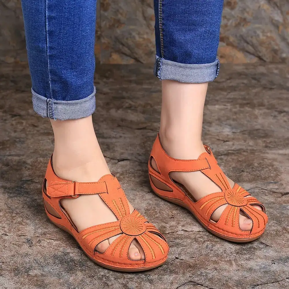 Summer new leather Baotou hook and loop women sandals