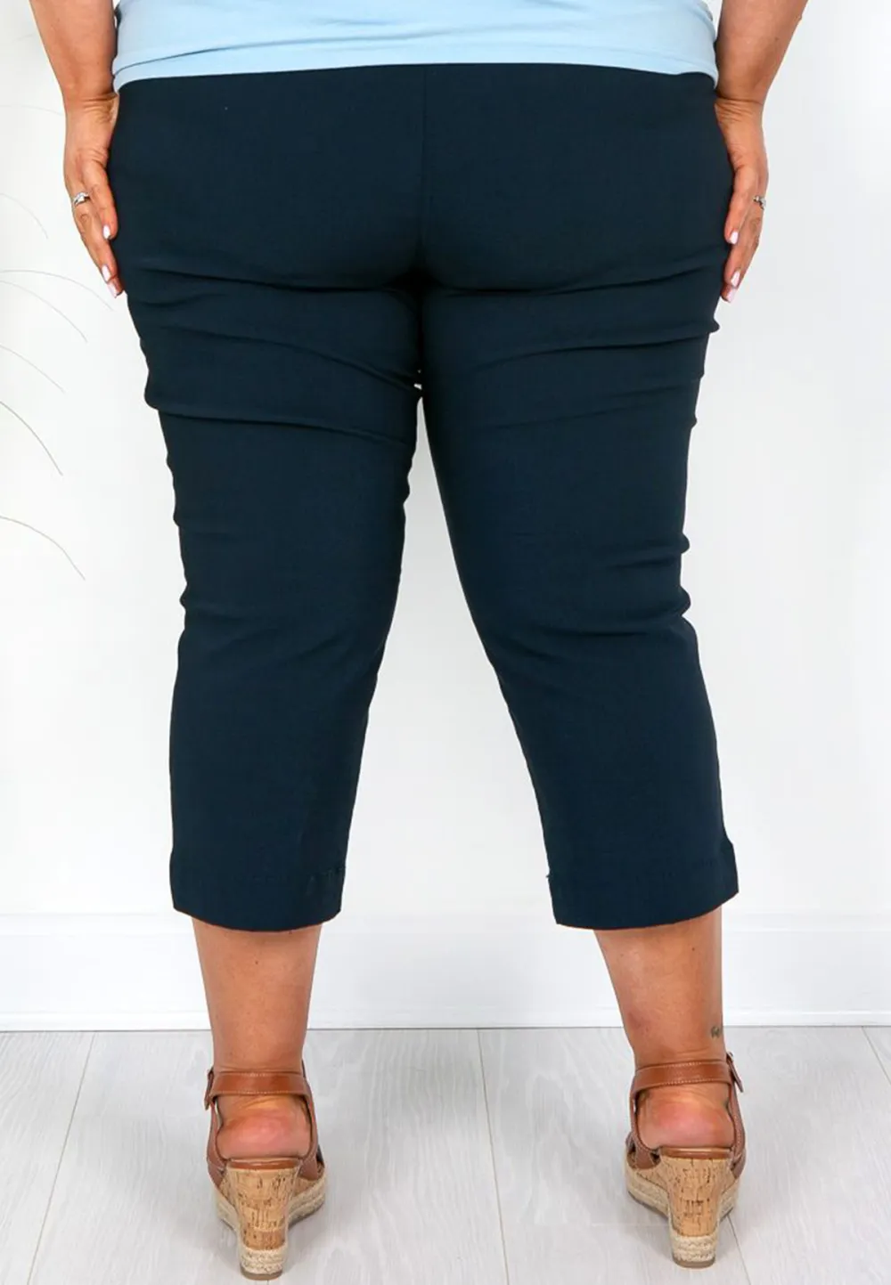 Navy Elasticated Crop Trousers