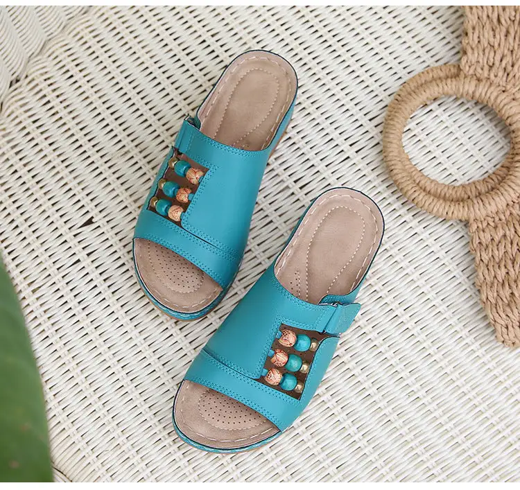 Cilool Wedge Heel Slip On Open Toe Mules Sandals