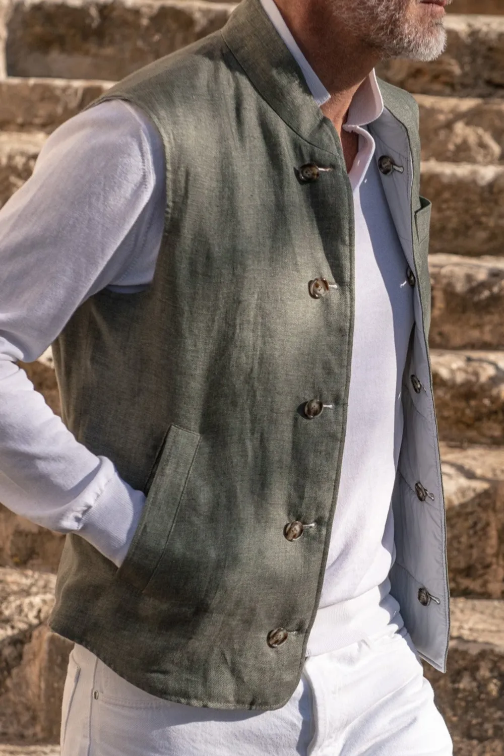 SAGE LINEN REVERSIBLE DOWN VEST