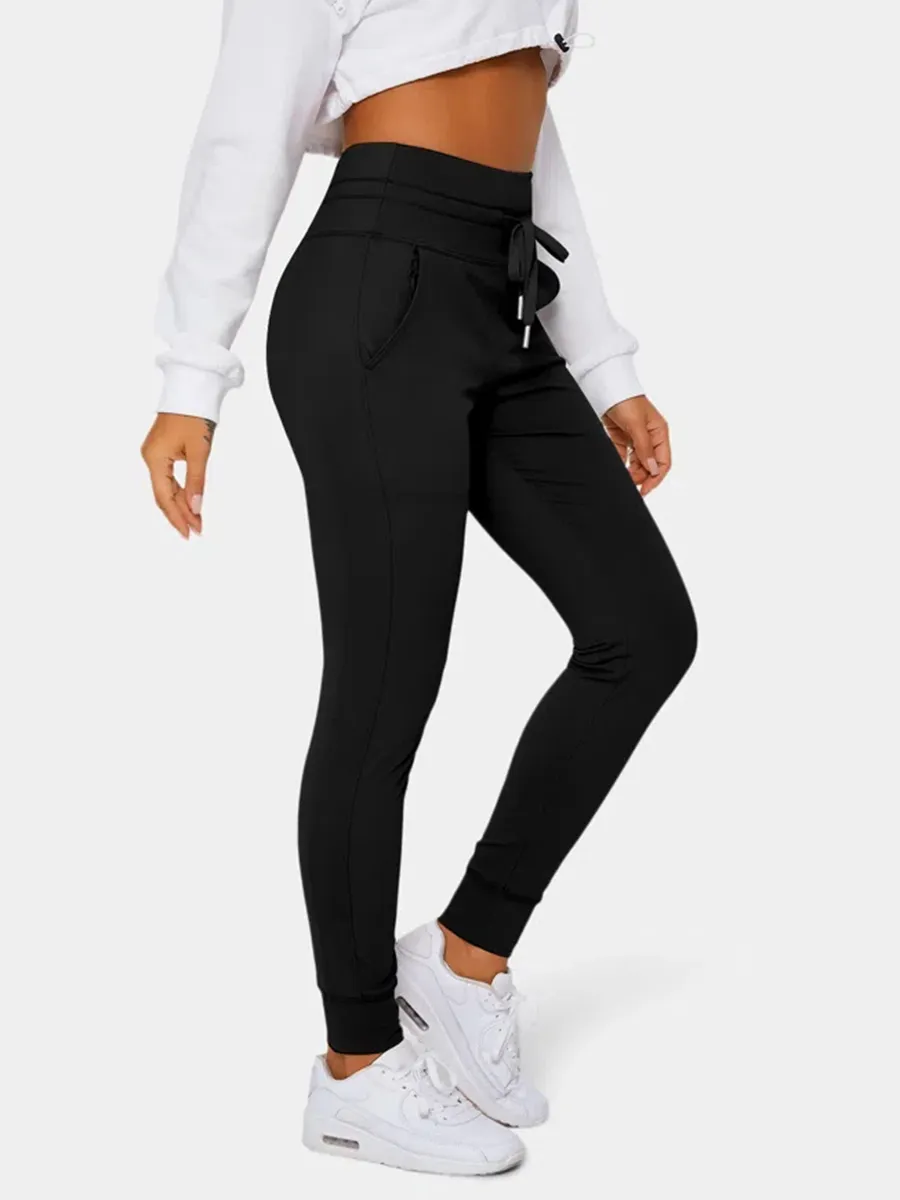 Softlyzero Airy High Waisted Drawstring Side Pocket Plain Full Length Joggers