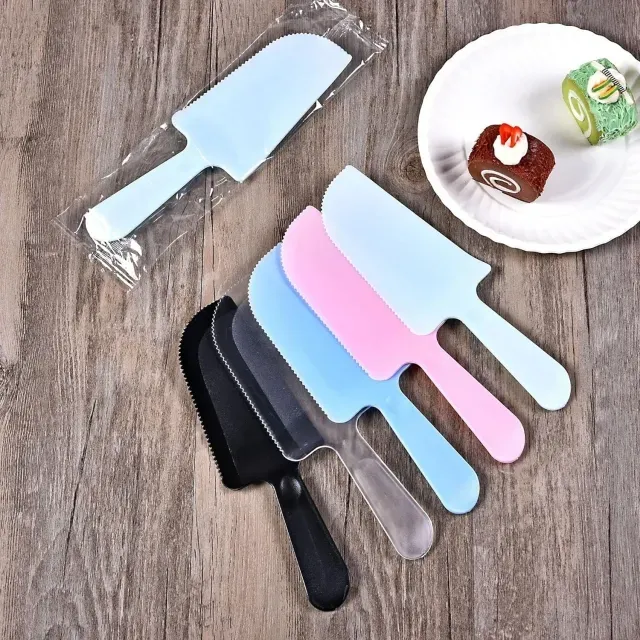 TorSor 20 Pack Disposable Cake Cutter Slicer Plastic Serrated Cutting Knife Server Spatula Knives Serving Utensils for Pie Pizza Pastry Dessert Bakery