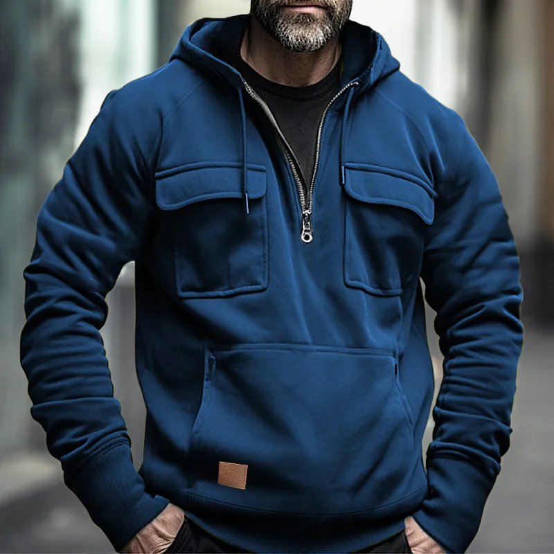 Men's Casual Zip Double Pocket Hooded Sweatshirt