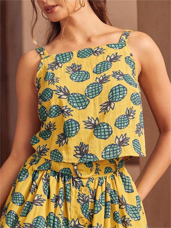 Pineapple Printed Sleeveless Tops Shirts