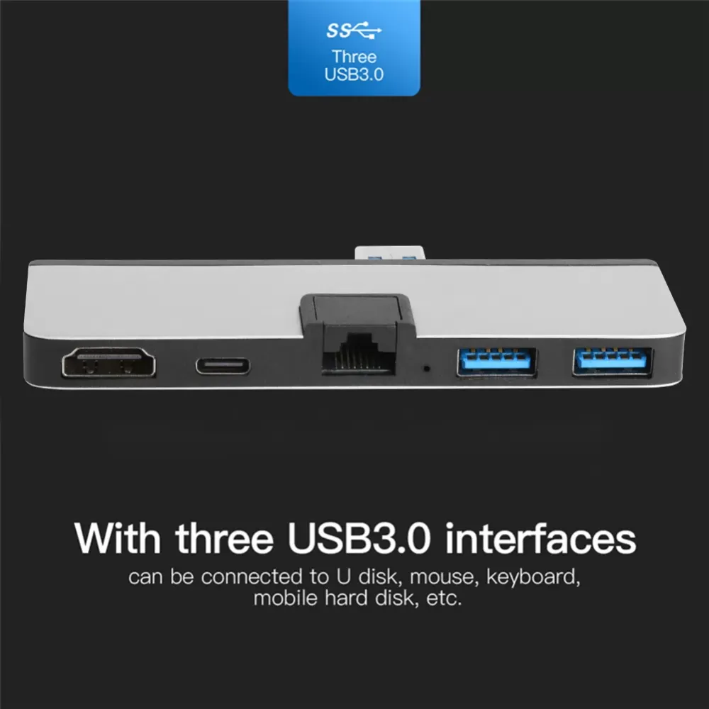 T0504 HUB RJ45 Adapter Converter Aluminum Alloy HDMI 2 USB 3.0 Type-C Type-C USB Kit Household Computer Safety Parts