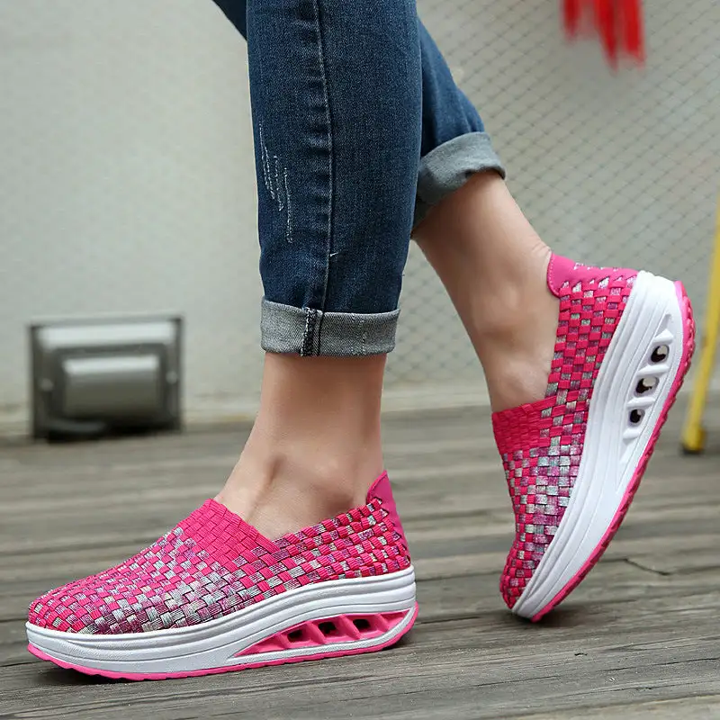 women wedges increased knitted thick platform shoes breathable casual sneakers