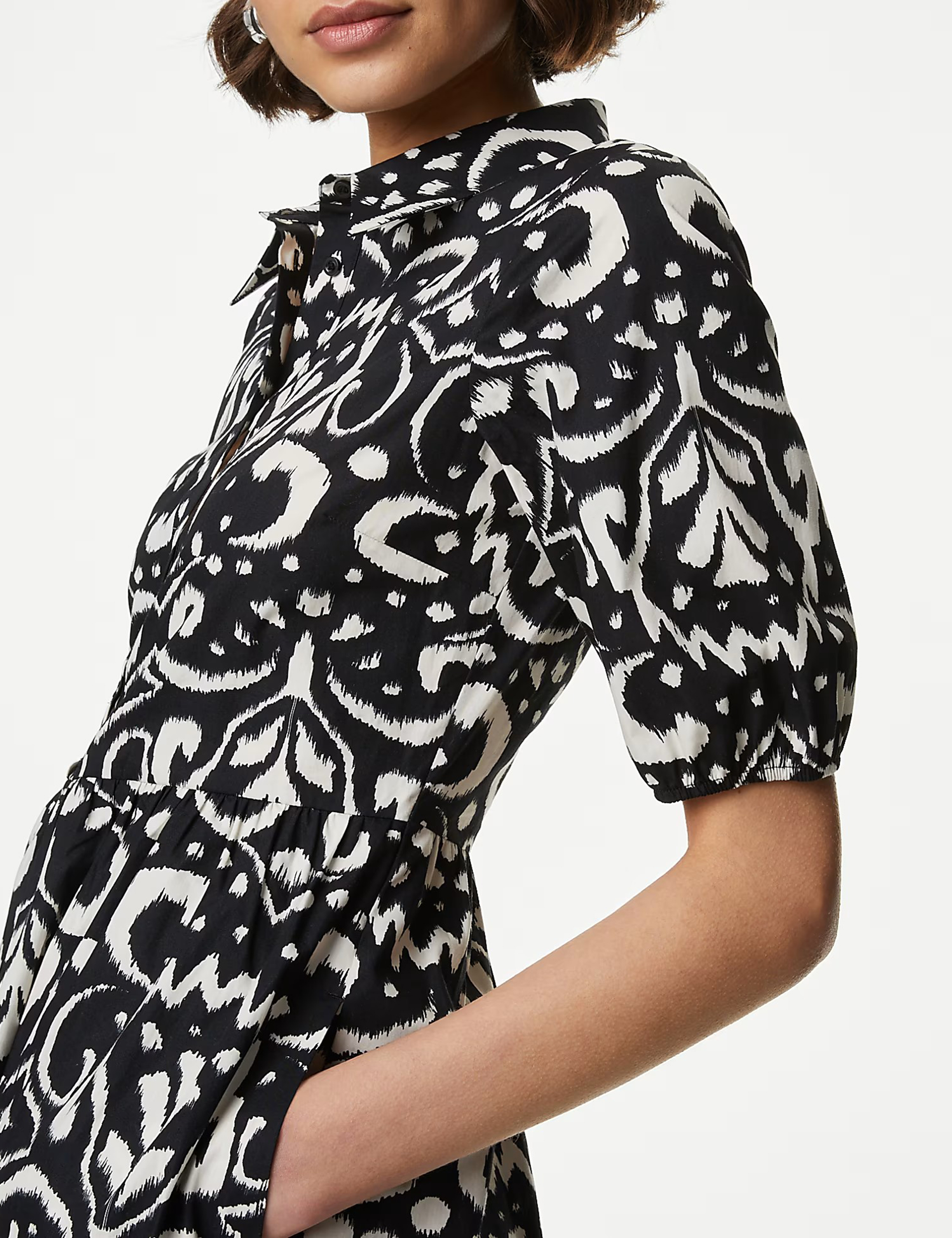 Pure Cotton Printed Midi Shirt Dress