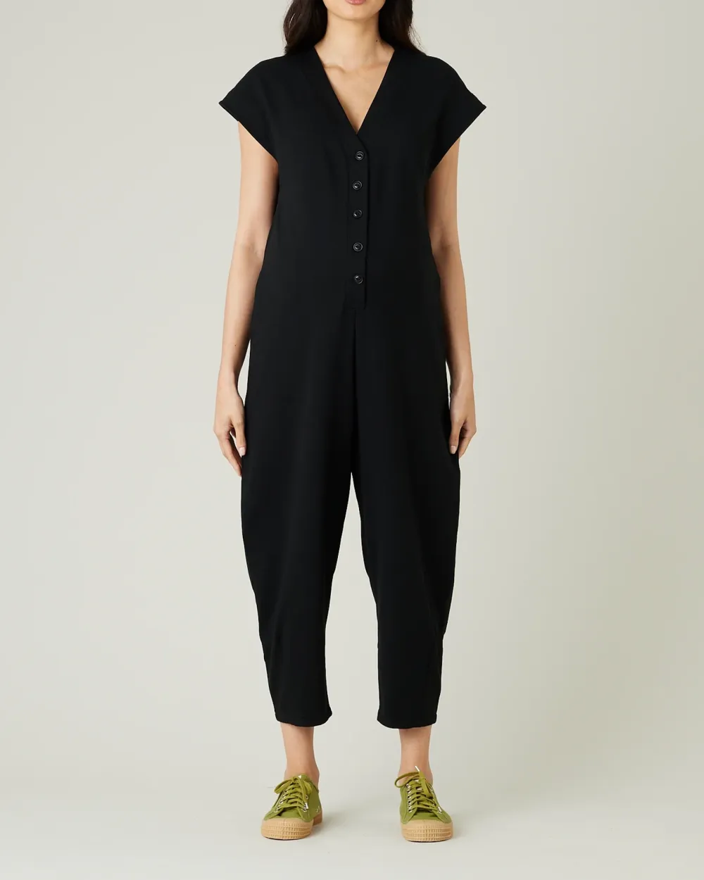 BLACK COTTON JERSEY JUMPSUIT