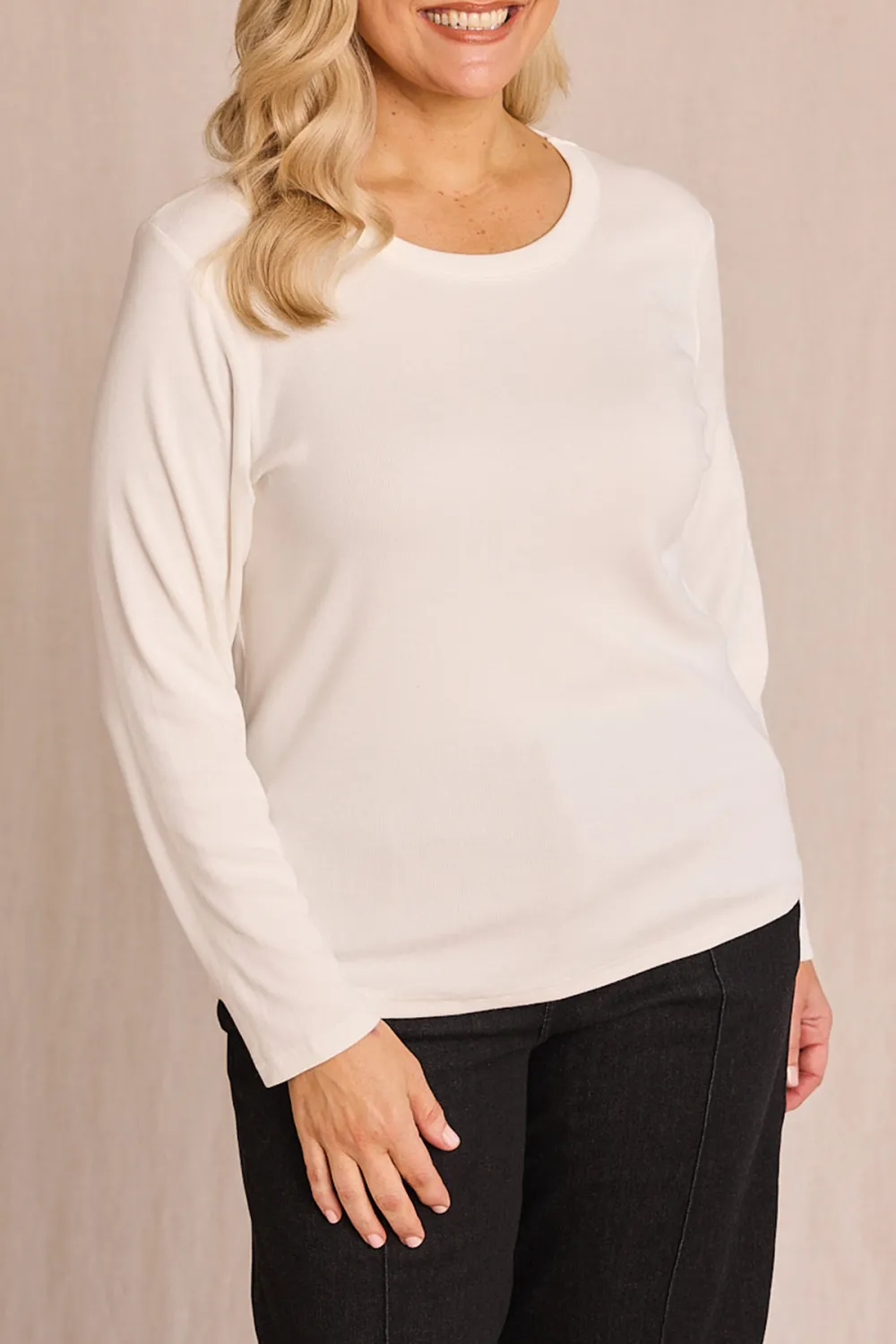 Adrift Ribbed Long Sleeve Tee In White