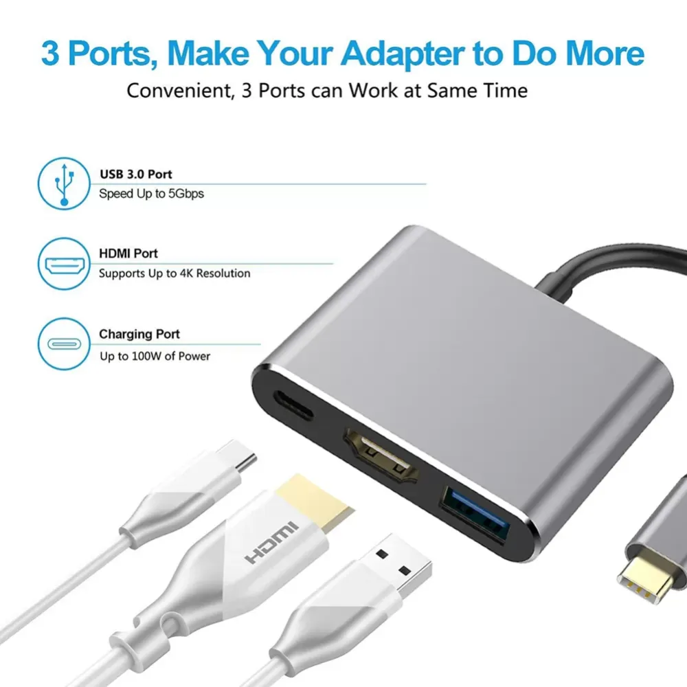 USB3.0 PD Charging 4K HDMI Adapter USB 3.1 Type-C HUB Converter Plug Play Convenient Quick Operate for Computer PC