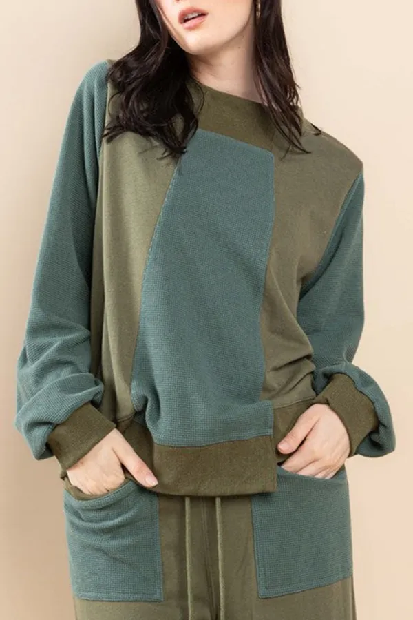 OLIVE TERRY CONTRAST SWEATSHIRTS AND PANTS