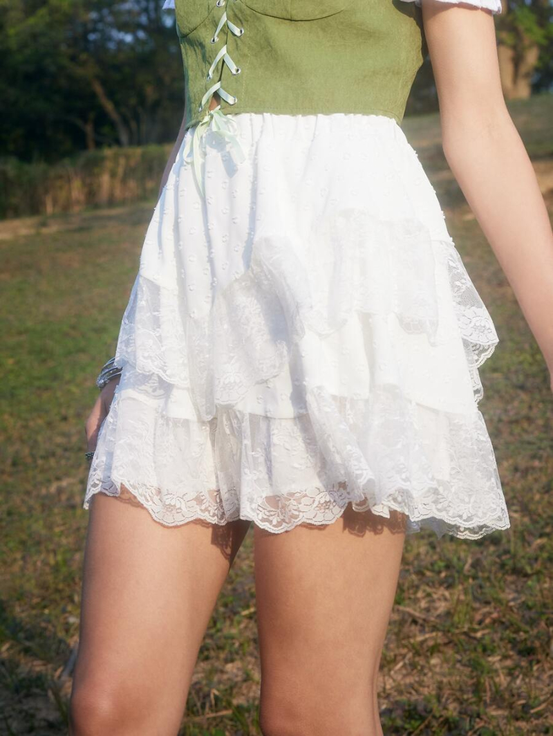 Fairycore Contrast Lace Tiered Layer Skirt