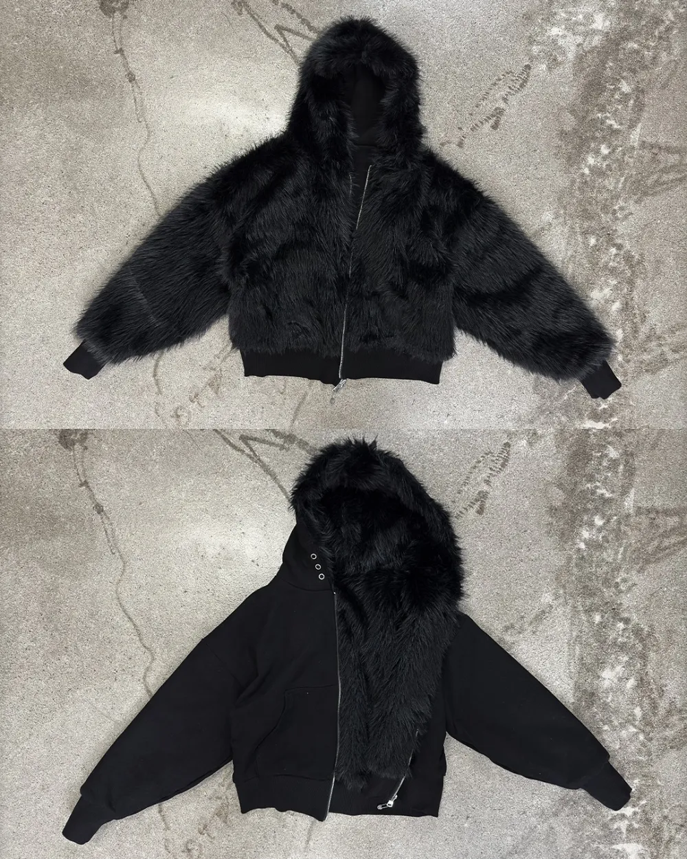 YETI FUR REVERSIBEL ZIP HOODIE JACKET