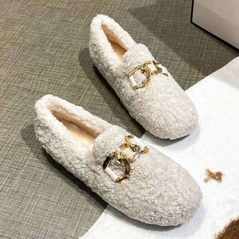 Cilool Furry Flats Loafers Fu66