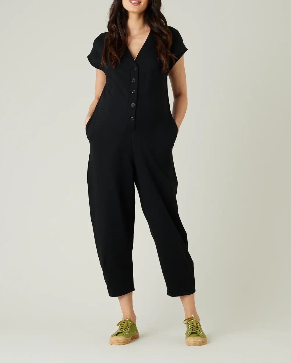 BLACK COTTON JERSEY JUMPSUIT