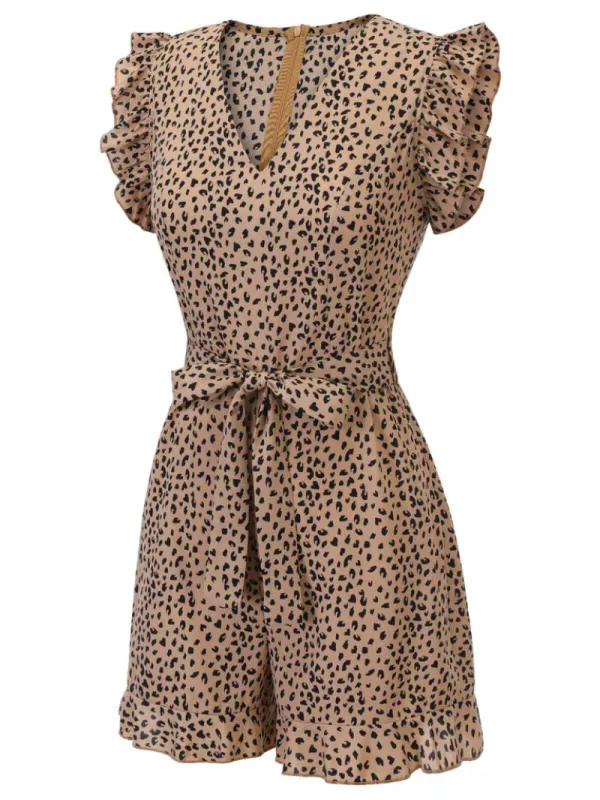 1930S LEOPARD PRINT MULLET SLEEVES V-NECK ROMPER