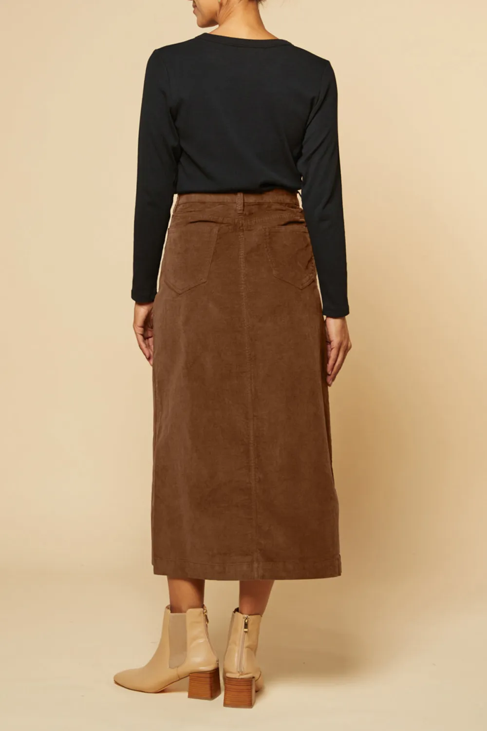 Adrift Split Brushed Cotton Skirt in Chocolate