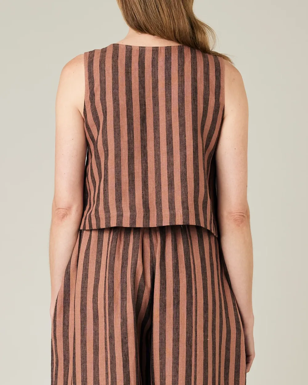 BISCUIT STRIPE LINEN TOP