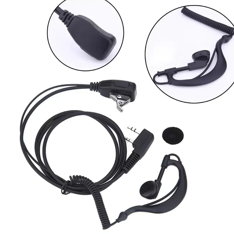 1m 2 PIN Earpiece Headset PTT with Microphone Walkie Talkie Ear Hook Interphone Earphone Earpiece for BAOFENG UV5R/KENWOOD/HYT